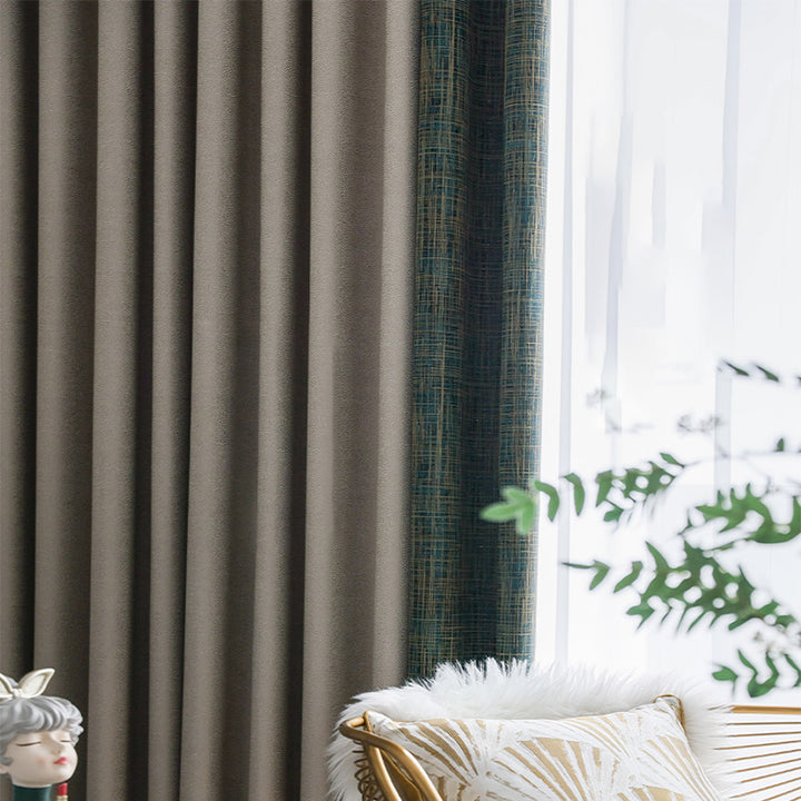 【ドレープカーテン】高級感 緑とブラウンの組み合わせ