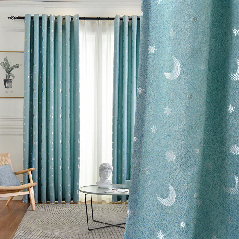 【ドレープカーテン】ジャガード織 選べる24色柄 ブルー(柄付け) ポリエステル 遮光1級 1.5倍ヒダ(2つ山)