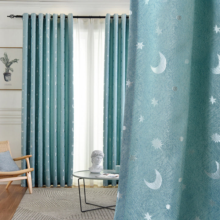 【ドレープカーテン】ジャガード織 選べる24色柄 ブルー(柄付け) ポリエステル 遮光1級 1.5倍ヒダ(2つ山)