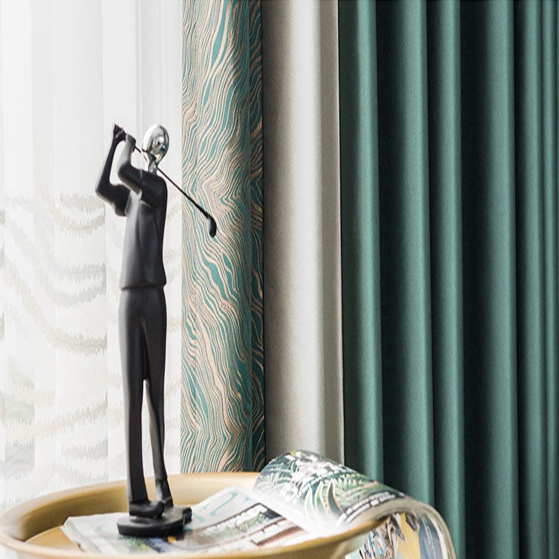 【ドレープカーテン】高級感フランス風 選べる8色 カーテンの細部画像 濃いグリーン(柄付け)+アイボリー+濃いグリーン ポリエステル100% 遮光1級