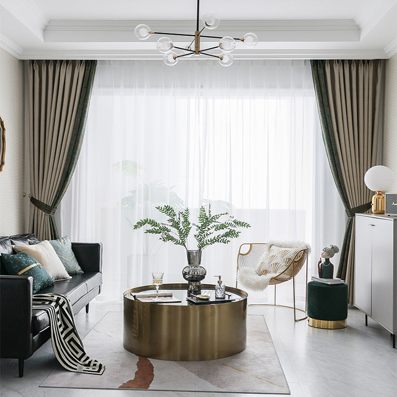 【ドレープカーテン】高級感 緑とブラウンの組み合わせ