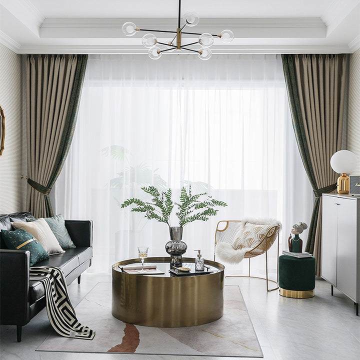 【ドレープカーテン】高級感 緑とブラウンの組み合わせ