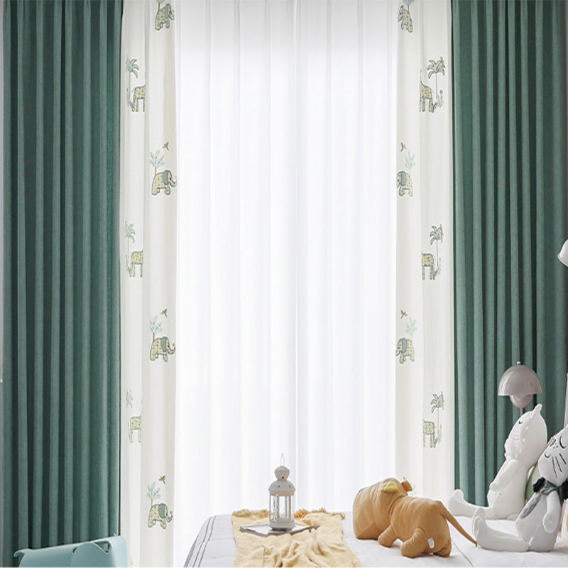 【ドレープカーテン】アニメ動物絵 緑