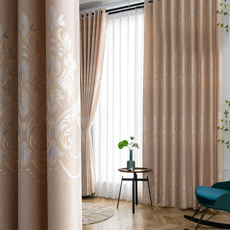 【ドレープカーテン】ジャガード織 選べる24色柄 浅いピンク(柄付け) ポリエステル 遮光1級 1.5倍ヒダ(2つ山)