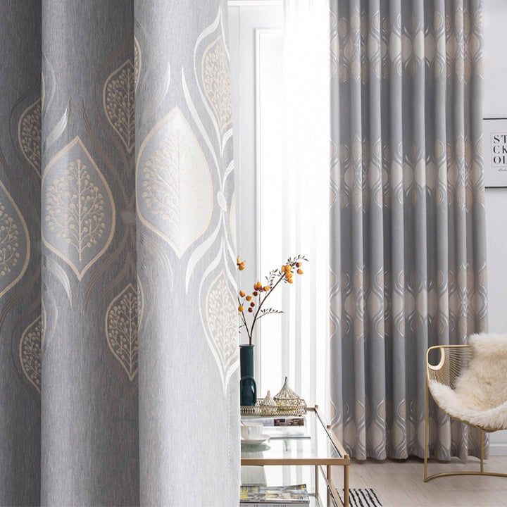 【ドレープカーテン】ジャガード織 選べる24色柄 シルバー(柄付け) ポリエステル 遮光1級 1.5倍ヒダ(2つ山)