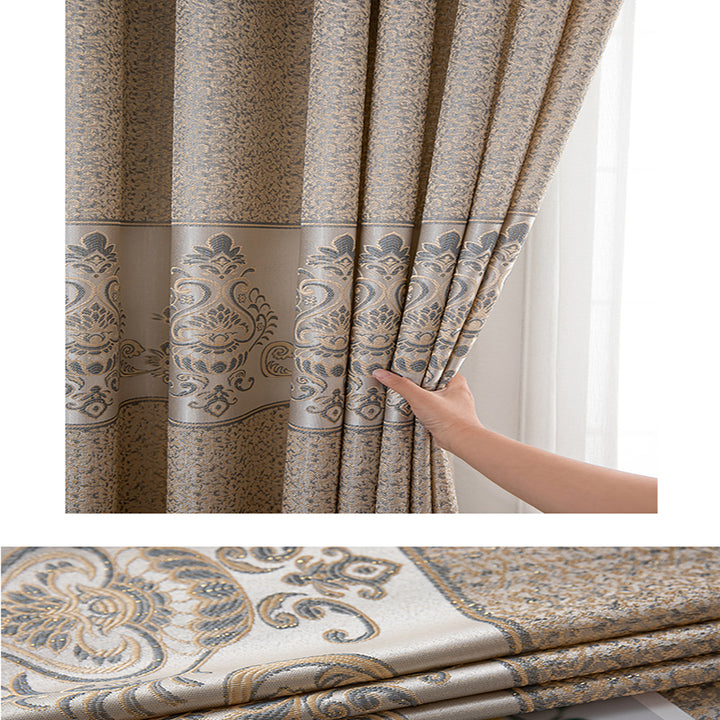 【ドレープカーテン】ジャガード織 選べる24色柄 カーテンの細部画像 ゴールド(柄付け) ポリエステル 遮光1級 1.5倍ヒダ(2つ山)