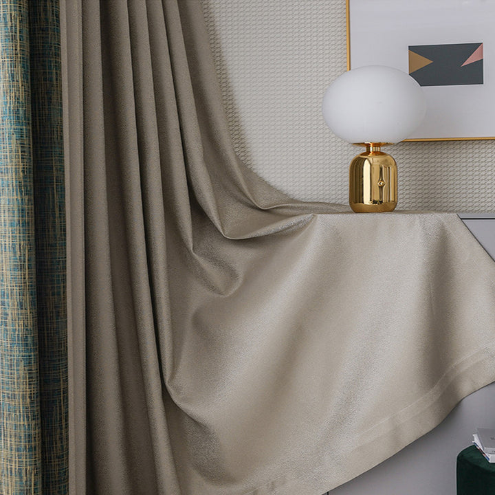 【ドレープカーテン】高級感 緑とブラウンの組み合わせ