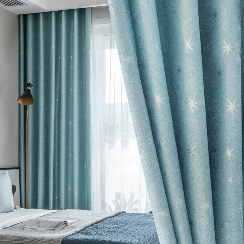 【ドレープカーテン】ジャガード織 選べる24色柄 カーテンの細部画像 ブルー(柄付け) ポリエステル 遮光1級 1.5倍ヒダ(2つ山)