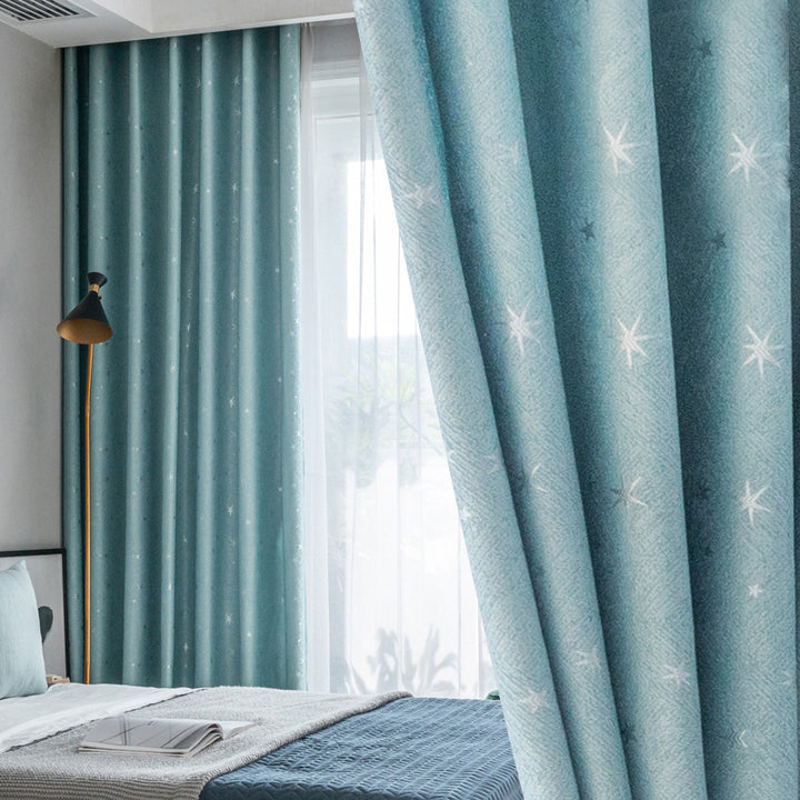 【ドレープカーテン】ジャガード織 選べる24色柄 カーテンの細部画像 ブルー(柄付け) ポリエステル 遮光1級 1.5倍ヒダ(2つ山)