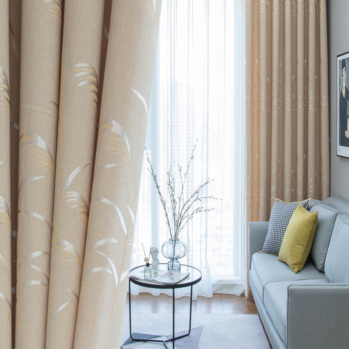 【ドレープカーテン】ジャガード織 選べる24色柄 カーテンの細部画像 浅いイエロー(柄付け) ポリエステル 遮光1級 1.5倍ヒダ(2つ山)