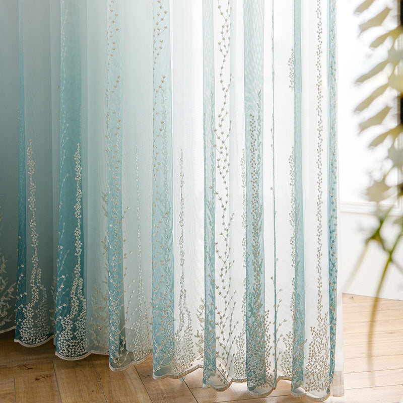 【レースカーテン】青い空霧雨 選べる4色 カーテンの細部画像 ホワイト+ブルー(柄付け) ポリエステル