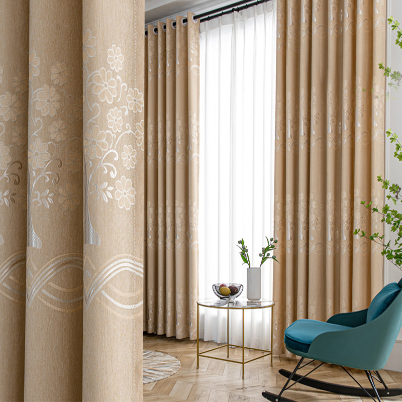 【ドレープカーテン】ジャガード織 選べる24色柄 イエロー(柄付け) ポリエステル 遮光1級 1.5倍ヒダ(2つ山)