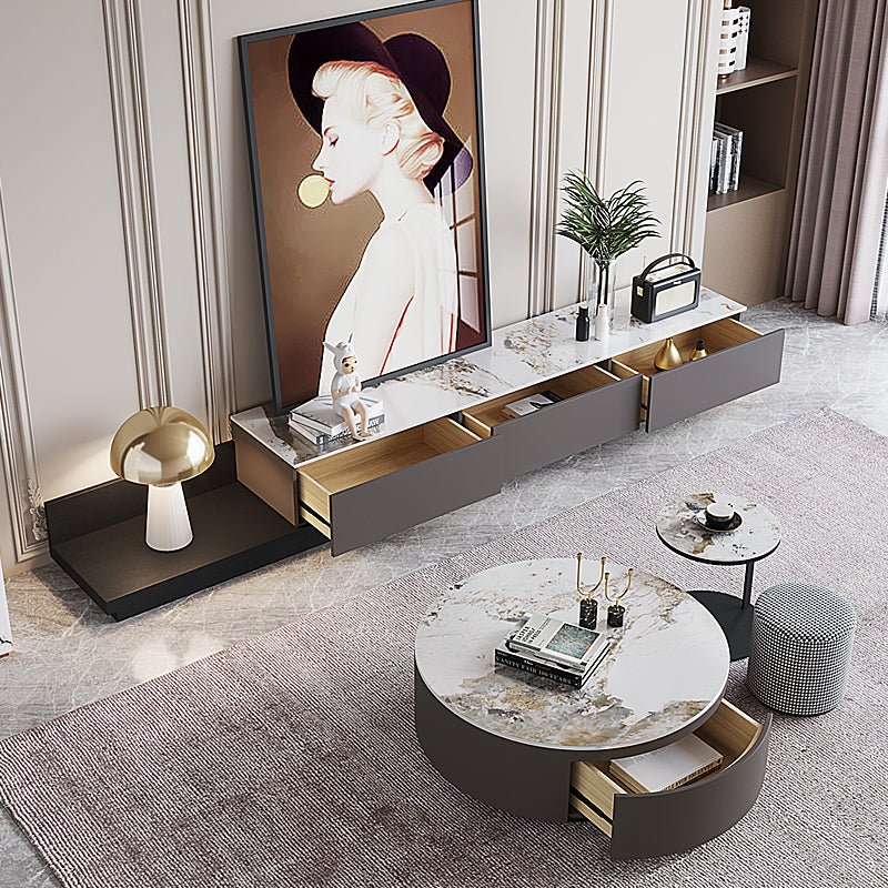 【ローテーブル】イタリア風 モダン 選べる4色 グレー ローテーブル直径90+サイドテーブル直径40 100日間返品交換保証制度