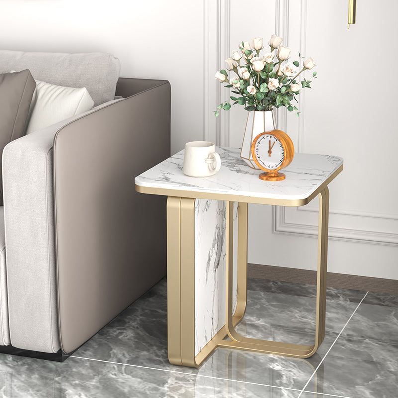 【サイドテーブル】四角型高級感マーブル模様  選べる4色 天板色白マーブル模様 金属色ゴールデン 安心の100日間返品交換保証