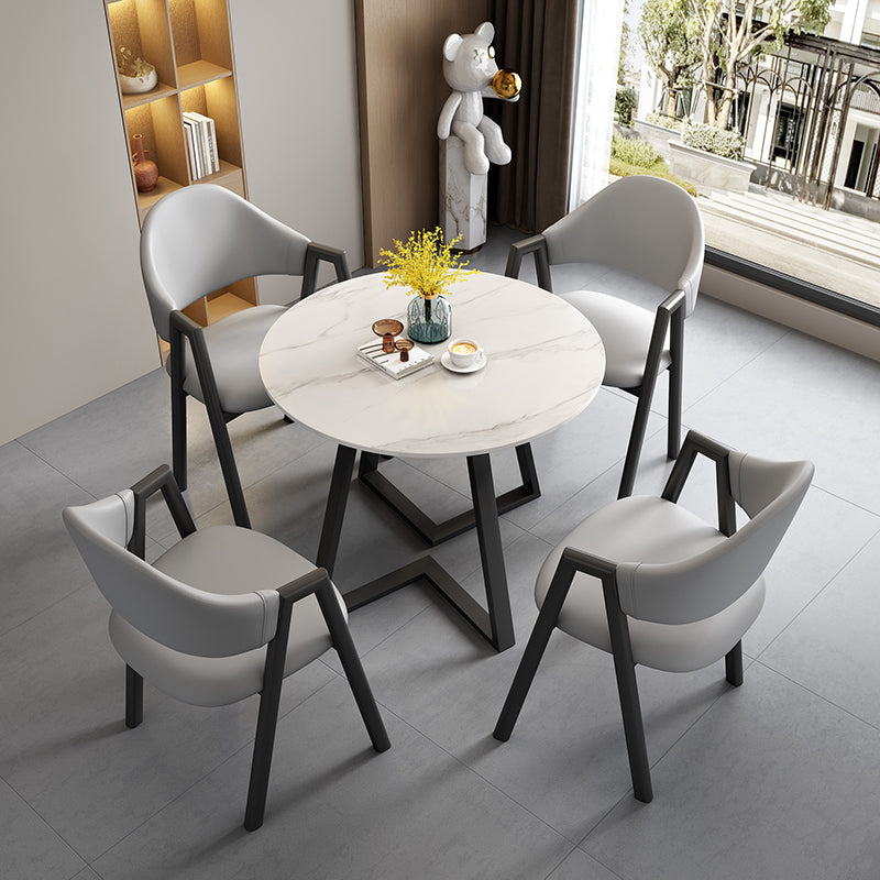 INDOORPLUS公式/カフェテーブル モダンなテーブルセット (丸デーブル、チェア、グレー(PUレザー)セット) ☆安心の100日間返品保証制度☆