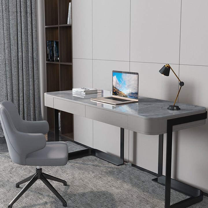 【ワークデスク】テーブル マーブル柄 グレー テーブル+椅子