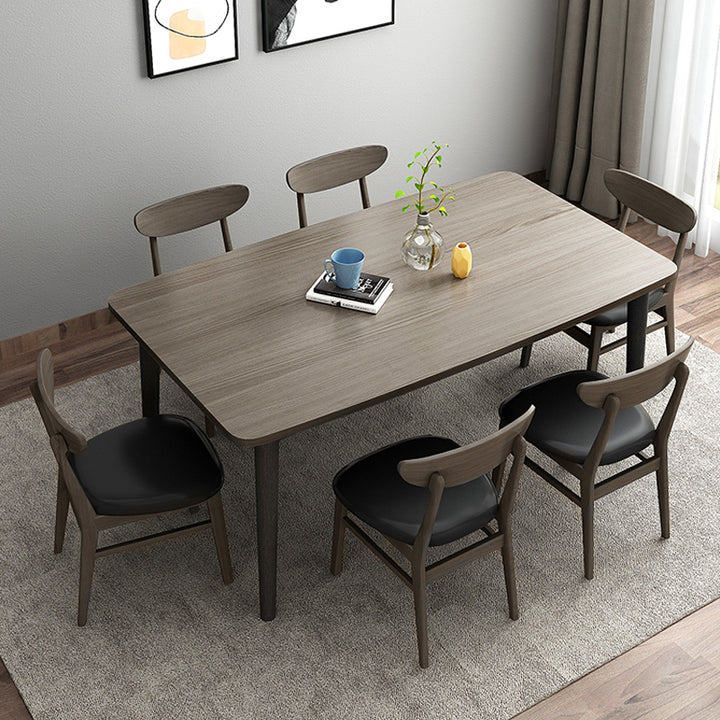 【ダイニングテーブル】モダン 天然木 選べる3サイズ ベージュ テーブル+チェア*6