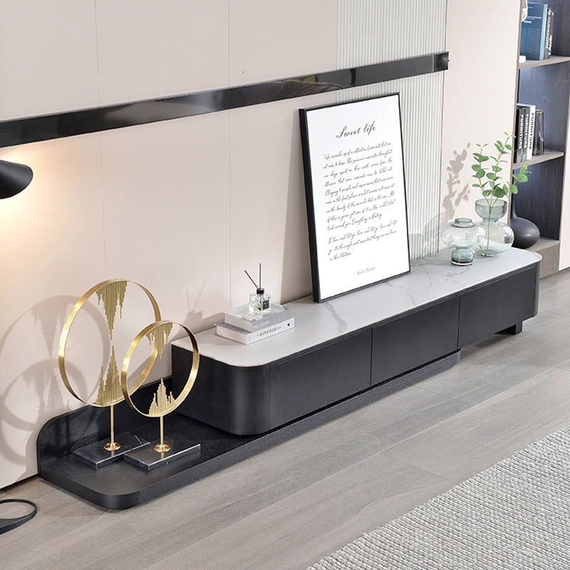 【テレビボード】伸縮式のテレビボード モダン風 ブラック 天板色ホワイト(灰柄) 伸缩式 200~390*42*35