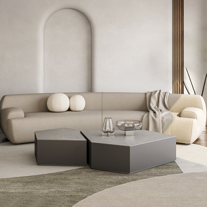 【ローテーブル】異形 デザイン性 イタリア風 天板グレー ローテーブルセット140*80*32 100日間返品交換保証制度