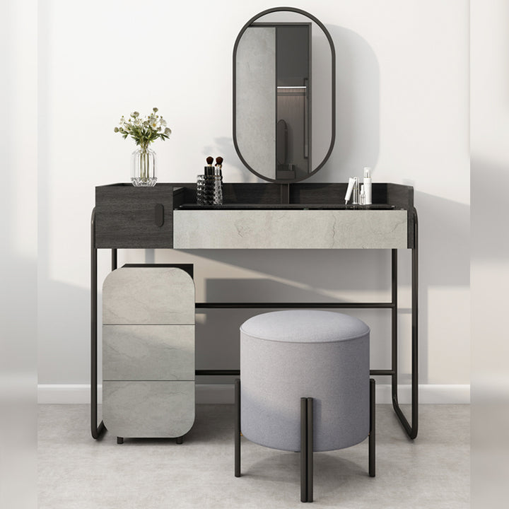 【ドレッサー】北欧風スタイル 選べる3種 テーブル 収納棚 椅子 LEDミラー ブラック 100日間返品交換保証制度