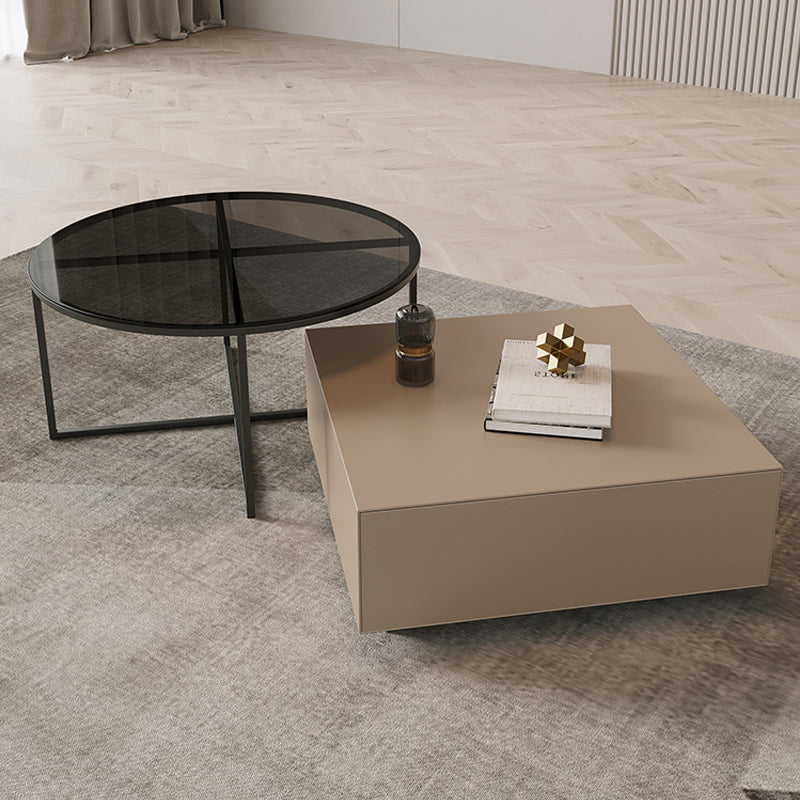 【ローテーブル】イタリア風 おしゃれなデザイン ブラック+ベージュ 正方形テーブル直径70+円形テーブル直径80 100日間返品交換保証制度