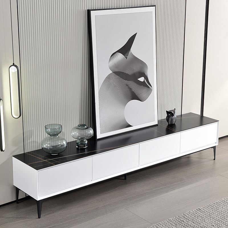 【テレビボード】イタリア風 ラグジュアリー ホワイト 天板色ブラック(金柄) 引き出し*4