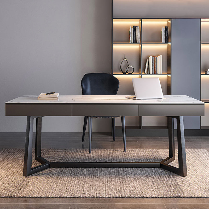 【デスク】テーブル モダン風 おしゃれなデスク 引き出し面材色グレー テーブル+A型椅子 天板色ホワイト