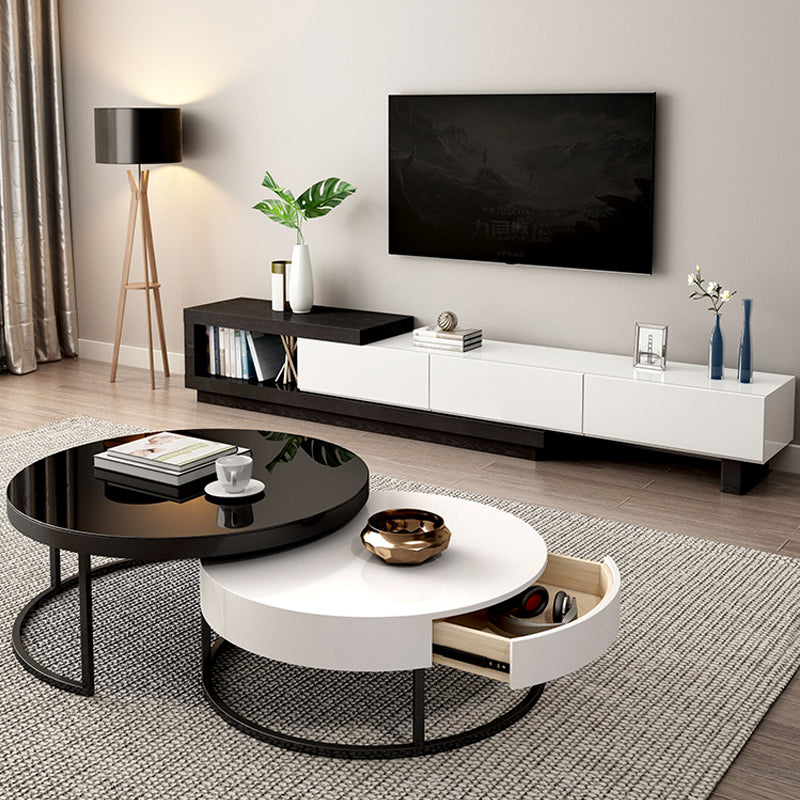 【テレビボード】モダン風のテレビボート 伸縮式 ホワイト+ブラック 伸縮式テレビボード190~260*39*37.5