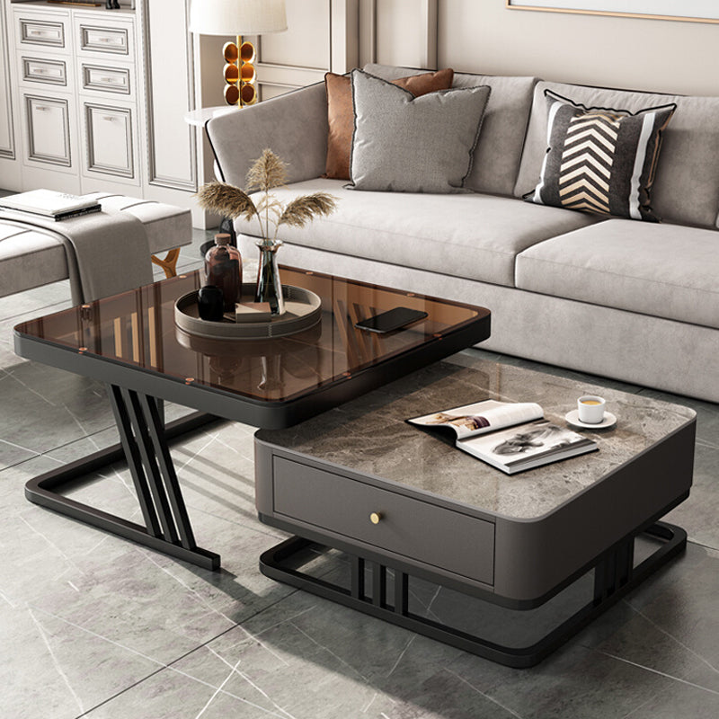 【ローテーブル】ネストテーブル 高品質 選べる8色 ガラス+グレー ボディカラーグレー 60+80 100日間返品交換保証制度