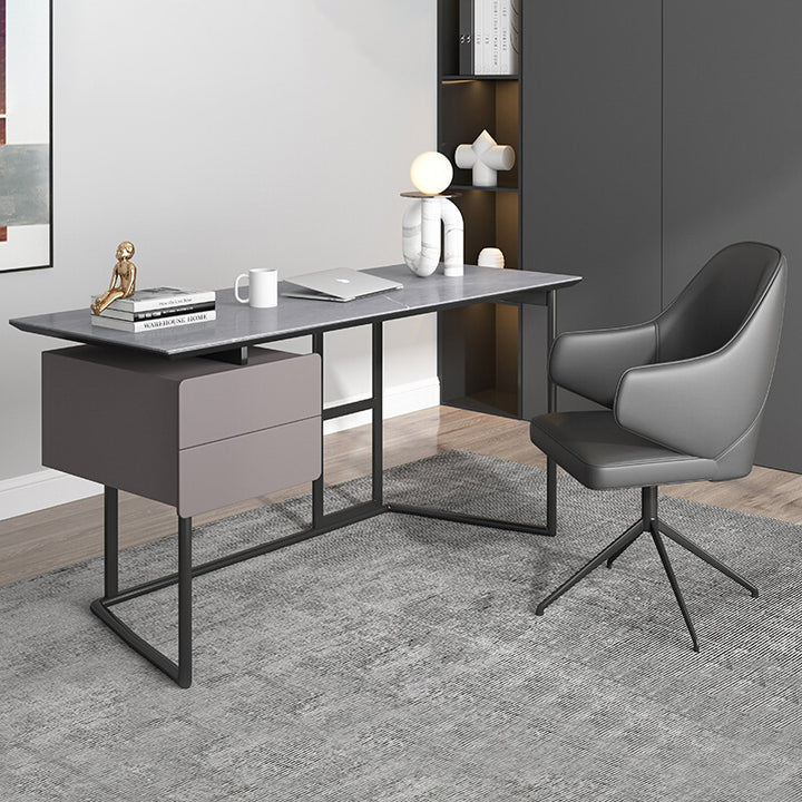 【デスク】テーブル モダン 現代感 グレー 左棚 テーブル+チェア