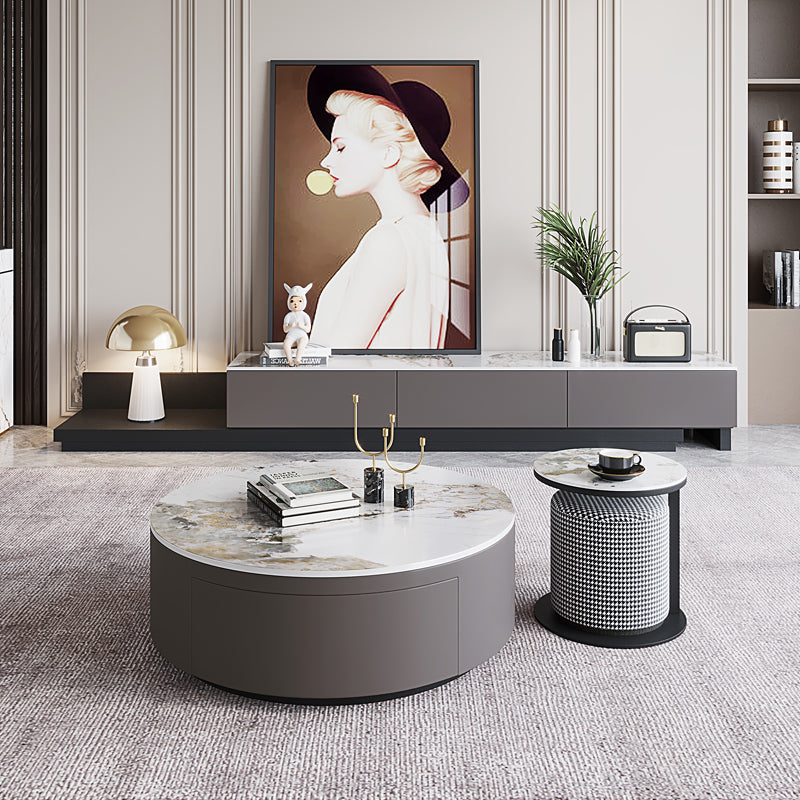 【ローテーブル】イタリア風 モダン 選べる4色 グレー ローテーブル直径90+サイドテーブル直径40 100日間返品交換保証制度