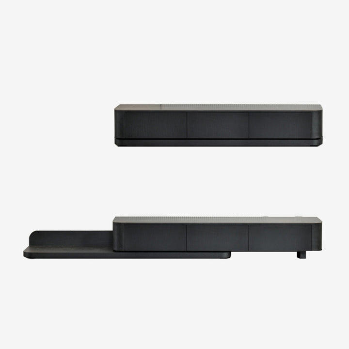 【テレビボード】伸縮式のテレビボード モダン風 テレビ台の全体画像 ブラック 天板色ブラック(金柄) 伸缩式 200~390*42*35