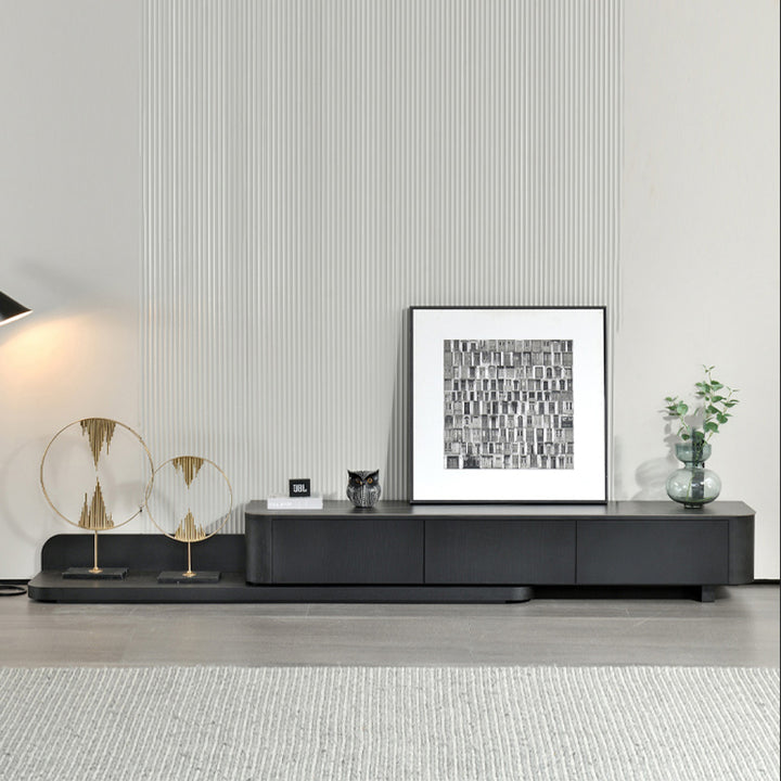 【テレビボード】伸縮式のテレビボード モダン風 ブラック 天板色ブラック(金柄) 伸缩式 200~390*42*35