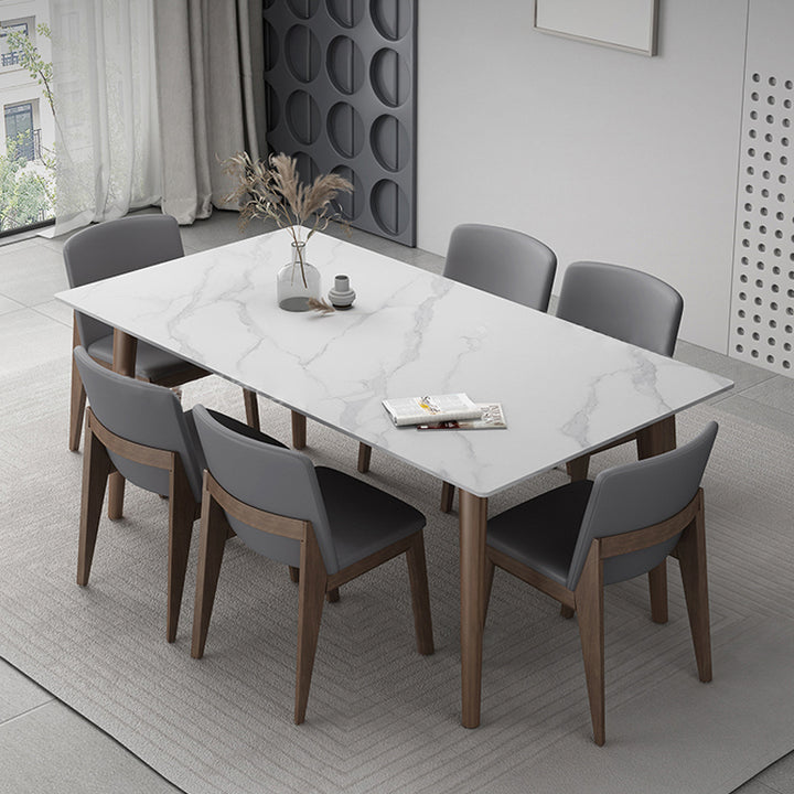 【ダイニングテーブル】トネリコ マーブル柄 北欧風 ホワイト(灰柄) テーブル+チェアA*6