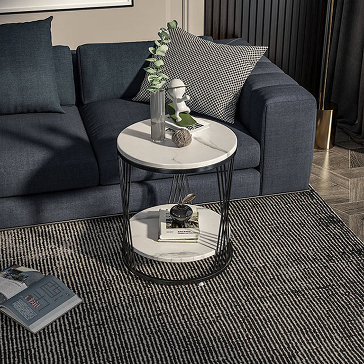 【サイドテーブル】金メッキマーブル模様 選べる2色 脚部ブラック+板部白マーブル模様 安心の100日間返品交換保証