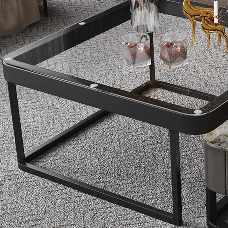 【ローテーブル】イタリア風ライト付き四方型 強化ガラスサイドテーブルの細部画像 脚色ブラック 100日間返品交換保証制度