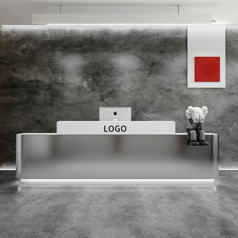 【オフェス受付カウンター】ステンレス鋼 豪華な受付カウンター ホワイト+シルバー ステンレス鋼