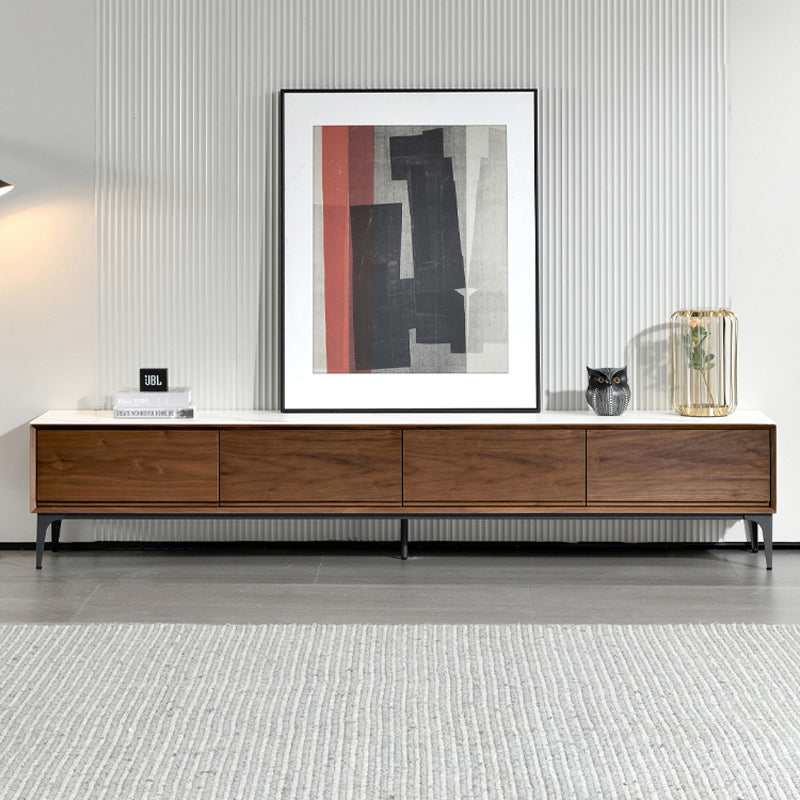 【テレビボード】イタリア風 ラグジュアリー ウォールナット 天板色ホワイト(灰柄) 引き出し*4