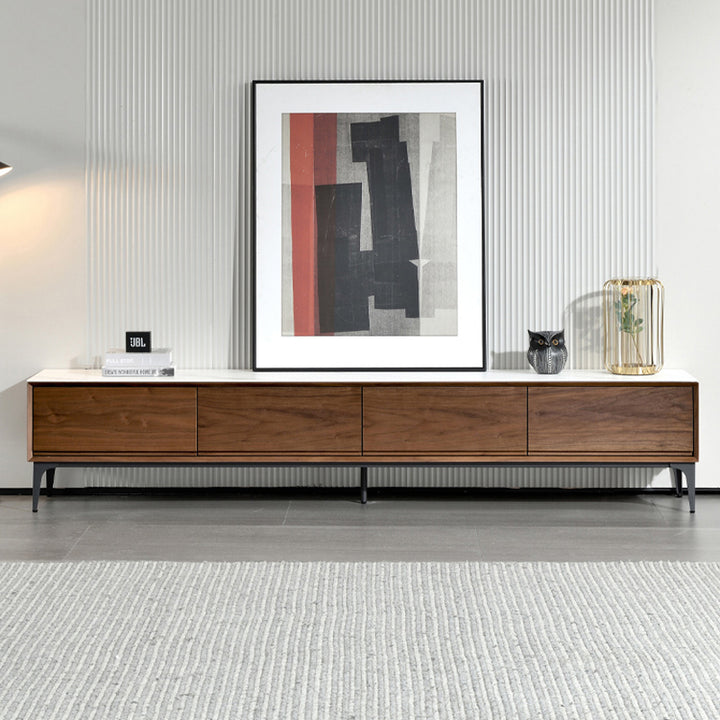 【テレビボード】イタリア風 ラグジュアリー ウォールナット 天板色ホワイト(灰柄) 引き出し*4