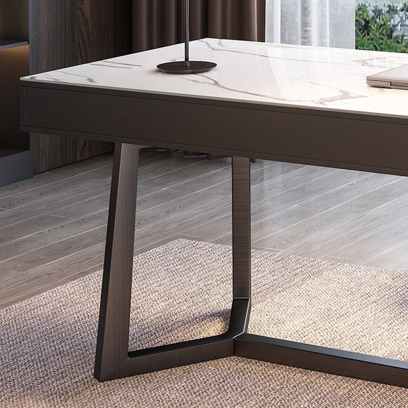 【デスク】テーブル モダン風 おしゃれなデスク ワークデスクの細部画像 引き出し面材色グレー テーブル 天板色ホワイト