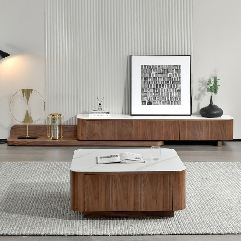 【テレビボード】伸縮式のテレビボード モダン風 ウォールナット 天板色ホワイト(灰柄)  伸缩式 200~390*42*35