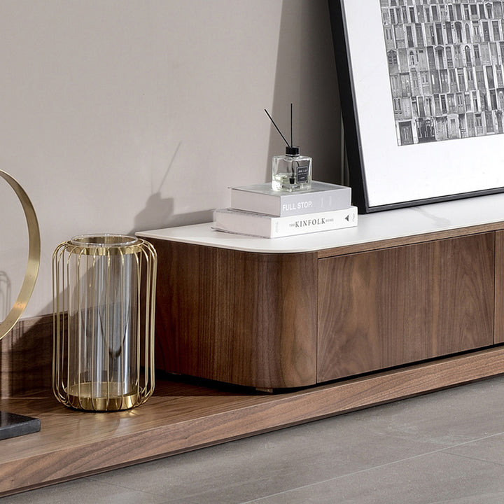 【テレビボード】伸縮式のテレビボード モダン風 テレビ台の細部画像 ウォールナット 天板色ホワイト(灰柄)