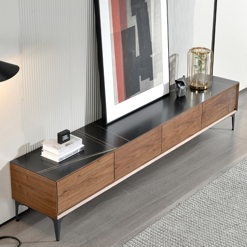 【テレビボード】イタリア風 ラグジュアリー ウォールナット 天板色ブラック(金柄) 引き出し*4