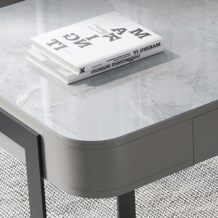 【ワークデスク】テーブル マーブル柄 グレー テーブル  丸角加工の細部画像