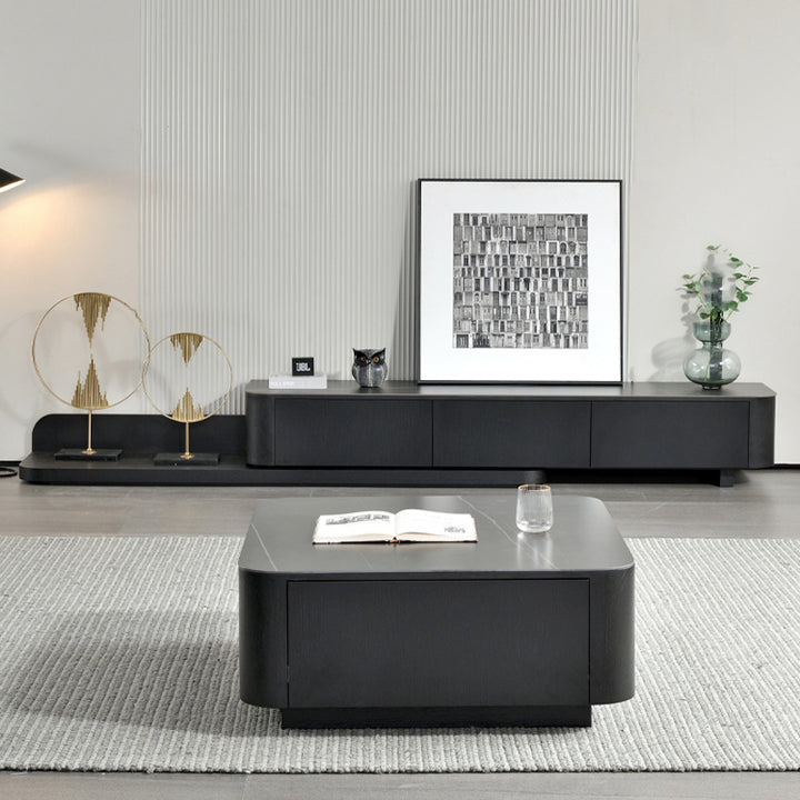 【テレビボード】伸縮式のテレビボード モダン風 ブラック 天板色ブラック(金柄) 伸缩式 200~390*42*35