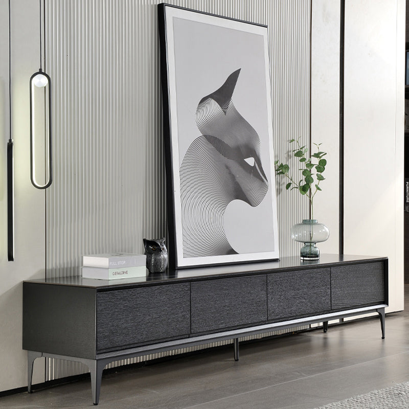 【テレビボード】イタリア風 ラグジュアリー ブラック 天板色ブラック(金柄) 引き出し*4