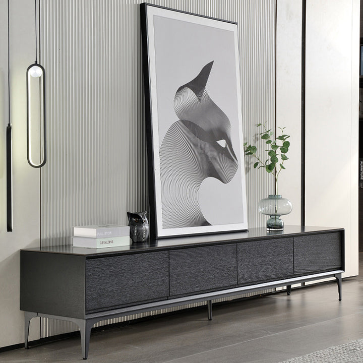 【テレビボード】イタリア風 ラグジュアリー ブラック 天板色ブラック(金柄) 引き出し*4