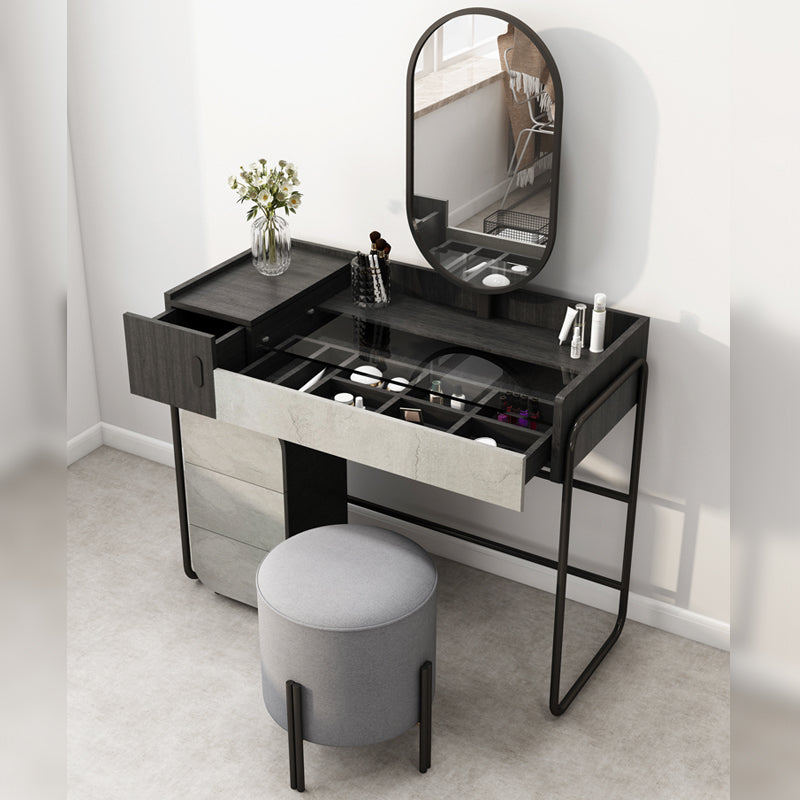 【ドレッサー】北欧風スタイル 選べる3種 テーブル 収納棚 椅子 LEDミラー ブラック 100日間返品交換保証制度