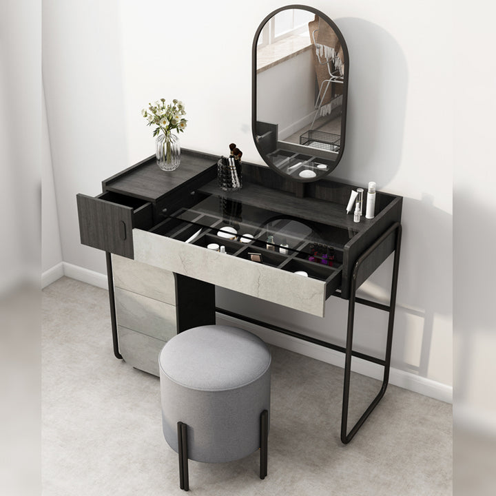 【ドレッサー】北欧風スタイル 選べる3種 テーブル 収納棚 椅子 LEDミラー ブラック 100日間返品交換保証制度