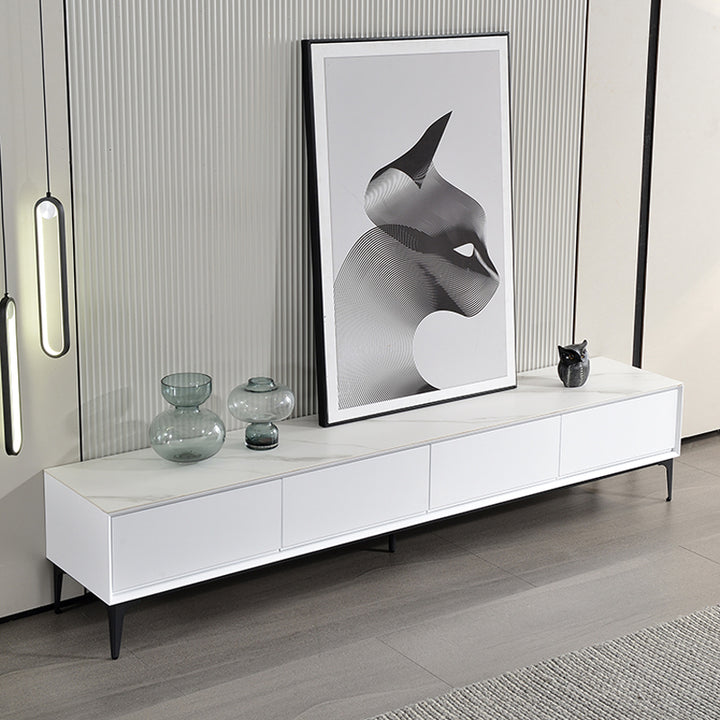 【テレビボード】イタリア風 ラグジュアリー ホワイト 天板色ホワイト(灰柄) 引き出し*4